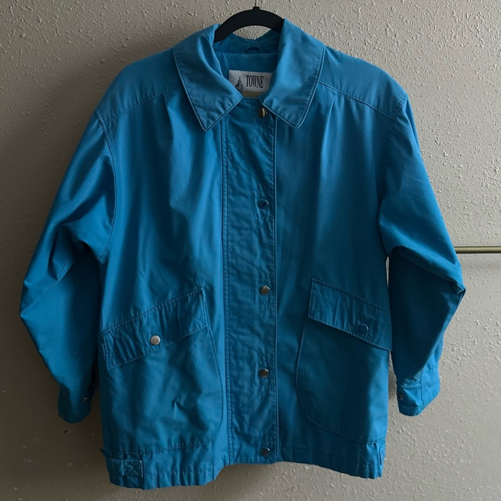Vintage Towne by London Fog Teal Snap Windbreaker Jacket Size Small